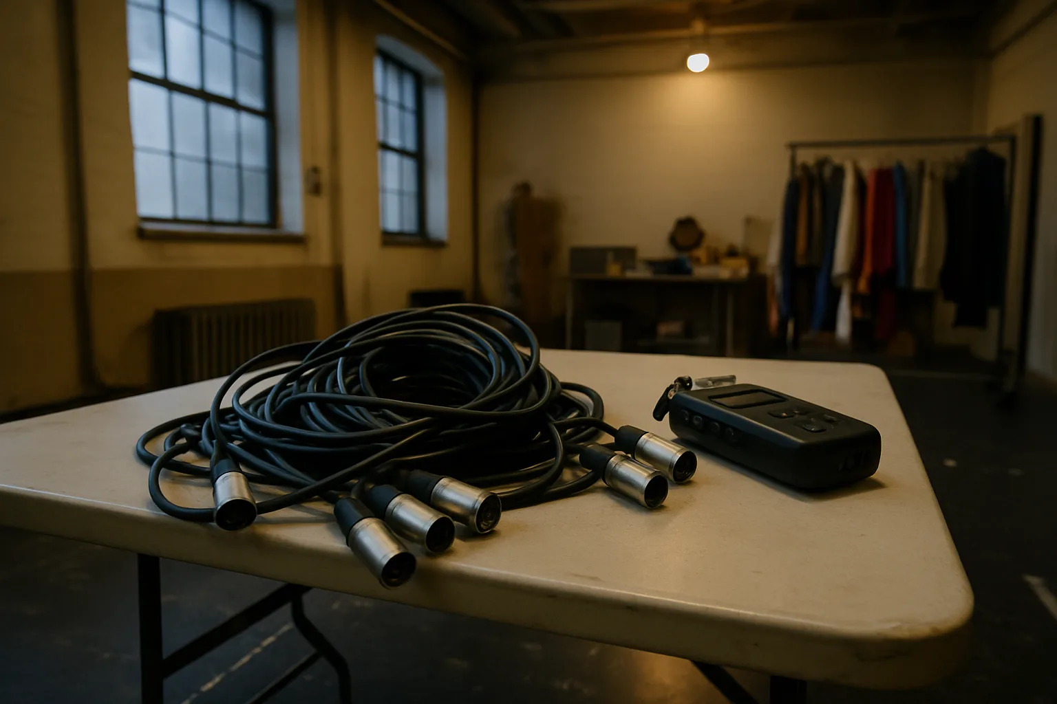 A stage manager's cue book, open on the desk